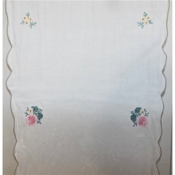 Unbranded Cross Stitch Table Runner 56" X 12" Pastel Floral Design Handmade - Picture 3 of 8